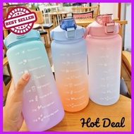 2000ml Water Bottle with reminder time Tumbler with straw scale big bottle 2Liter 2litre gym bottle 
