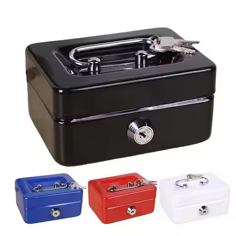 Cash Box with Lock Lightweight Money Cash Box for Change Lockable Petty Cash Deposit Tin Mini Cash S