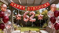 62nd Birthday Balloons, 62 Years Decoration Woman, Happy 62th Birthday Banner Foil Balloons Birthday