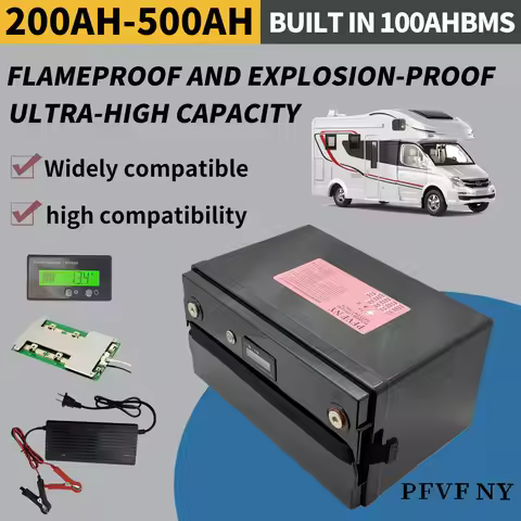 100AH BMS built-in, 12V 200-500AH, LiFePO4 battery, power display. 30AH charger shipped by air freig