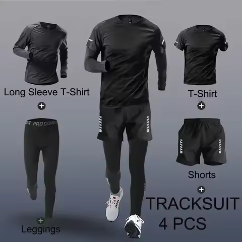 Fashion 2-4 Pieces Exercise Sets Men's Running Sports Clothing Fitness Jogging Compression Suit Trai