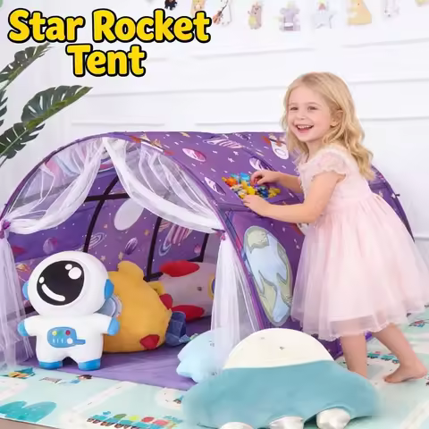 Portable Children's Star Rocket Tent Net Mosquito Bed Canopy Children's Bed Folding Light-blocking T