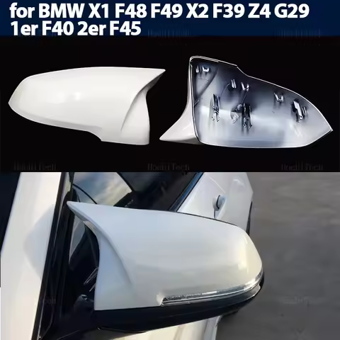 White Rearview Side Mirror Covers Cap Carbon Fiber Glossy For BMW F44 F40 G29 x1 F48 F49 2019-2023 X