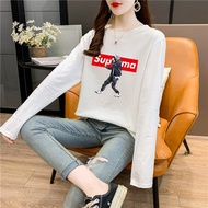 [TSHIRTWOMEN] Baju T Shirt Perempuan Lengan Panjang Plus Size Long Sleeve Blouse T-shirt Clothes Round Neck