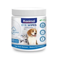 Kanimal Pet Eye Wipes แผ่นเปียกเช็ดตาแมว และสุนัข ขจัดคราบน้ำตา ไม่มีแอลกอฮอล์ ปลอดภัย  100แผ่น/กระปุก