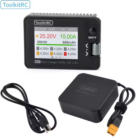 ToolkitRC M7 200W 10A Balance Charger Discharger With ADP100 for 1-6S Lipo Battery Voltage Servo Che