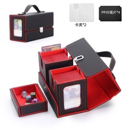 Leather Game Card Storage Box Portable Separate Window Pokemon TCG Deck Box Organizer Vintage Style 