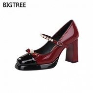 BIGTREE Women's High Heels - 9988-H88 Pearl Detail Square Toe