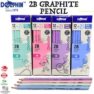 DOLPHIN 2B GRAPHITE PENCIL / DOLPHIN DOODLE HEXAGONAL SHAPE PASTEL COL 12+2 DOL-PA2B14 2B PENCIL (4 