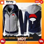 Uchiha double zipper anime jacket navy grey B2][B1]