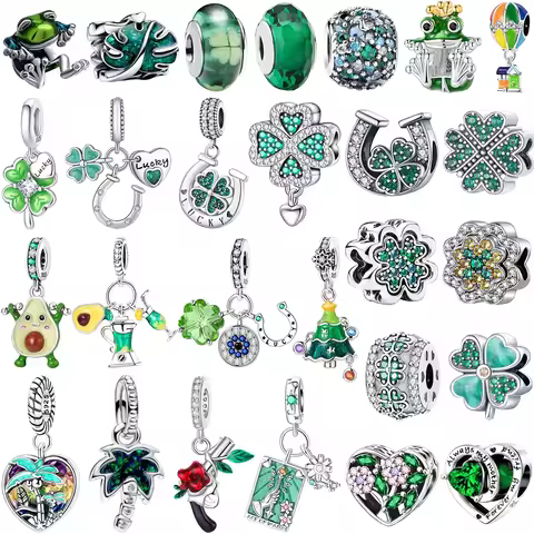 Hot Sale Luck Charm 925 Sterling Silver Four Leaf Clover Green Tree Frog Turtle Bead Pendant For Bra