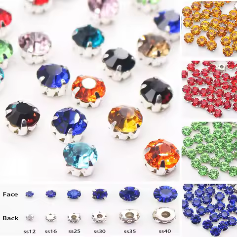 SS12-SS40 Mix Color Claw Cup Non Hot Fix Rhinestones Shiny Crystals Glass Strass Sew On Rhinestones 