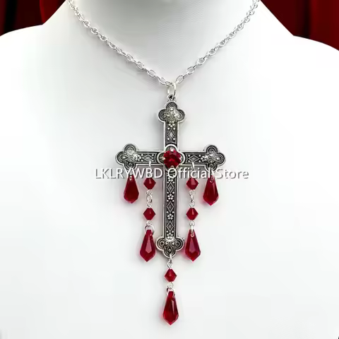 Large Cross Necklace,Goth Vampire Necklace,Gothic Cross,Cross with Red Drops,Blood Drop Necklace,Cro