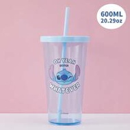 Stitch Series Straw Plastic Cup 600mL/20.29oz, Cute Water Cup (1 PC)