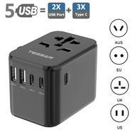 TESSAN - Universal Travel Adapter 2 USB A,  3 USB Type C, 28W International Plug Charger, Multi Plug