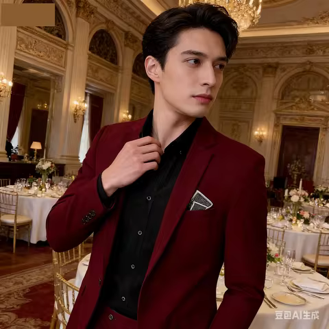 Men's Two-Piece Suit Monochromatic Tern Casual Elegant High-Quality New Banquet Ready Fashionable En