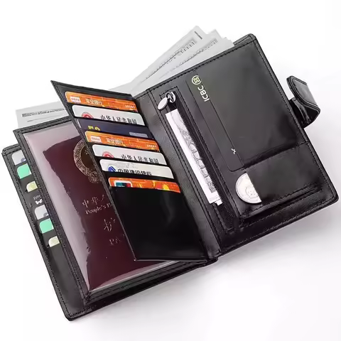 Men Women PU Leather Long Wallet Large Capacity Passport Cover Holder Multi Card Slots Cash Coin Poc