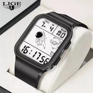 LIGE นาฬิกาผู้ชายเท่ๆนาฬิกาข้อมือกีฬา ดิจิทัล แฟชั่น โครโนกราฟ อิเล็กทรอนิกส์ นาฬิกาข้อมือ 30m กันน้ำ นาฬิกา ผู้ชาย +กล่อง