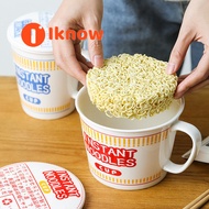 I know Ceramic Noodle Bowl with Lid Japanese Style Student Office Bento Box Cup Lunch Bowls Mug Inst