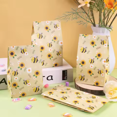 10pcs Bee Candy Bags Little Bee Theme Party Cookies Biscuit Packaging Box Baby Shower Bee Gift Bag B