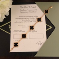 【High version 1: 1】Vca 18K gold 5 flower four leaf clover bracelet Female black agate bracelet white