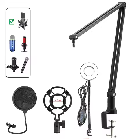 Suspension Boom Scissor Arm Microphone Stand Pop Filter Shock Mount Ring Light for HyperX QuadCast A
