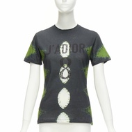 CHRISTIAN DIOR J'adior green grey tie dye cotton linen 8 tshirt XS