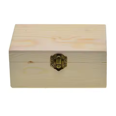 Natural Wood Wooden Box Storage Treasure Pirate Chest, Jewellery, Craft Box, Small, Hinged, 5.91 x 3