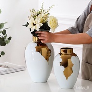 BW66/ Modern Ceramic Vase Creative Light Luxury White Gold-Plated Vase Storage Jar Living Room Fashion Decoration Hotel
