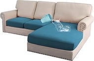 100% Waterproof Seat Cushion Covers Sectional Couch Covers 3 Pieces Sofa Cushion Covers L Shape Separate Cushion Chaise Cover for Both Left/Right Couch (Large Sofa 2 Seater + 1 Chaise, Peacock Blue)