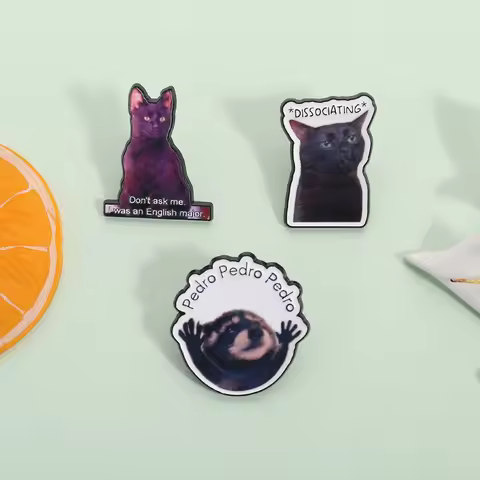 Pedro Pedro Pedro Raccoon Enamel Pins Dissociating Black Cat Funny Animal Brooches Lapel Badge Jewel