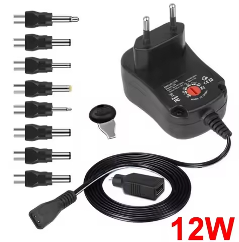 12W Universal Adjustable Power Adapter Charger AC To DC Plug 3V 4.5V 5V 6V 7.5V 9V 12V 200mA 500mA 6