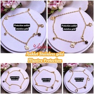 (wikacharms) mantra/evil eye protection anklet stainless gold