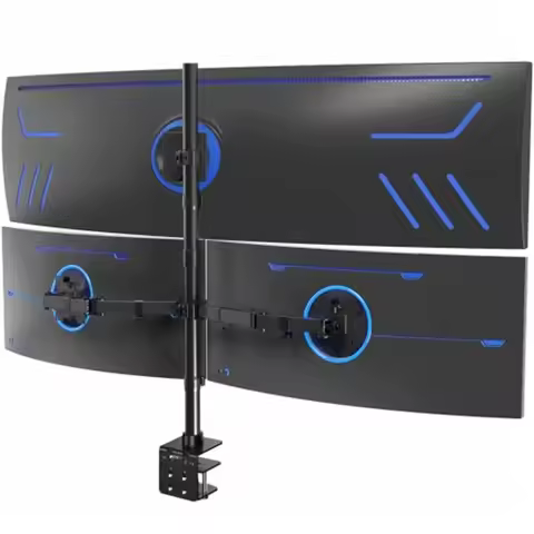 Triple Monitor Extra Tall Desk Mount Designed for Up to 49Inch Ultrawides on Center Bracket and 27In
