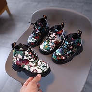 Kids Boots Girl Flower Printed Trendy Boots for Kids Leather Shoes