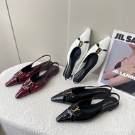 YSL Pointed Toe Metal Buckle Flat Sandals - Summer New Style | Genuine Leather & Patent Leather Wome