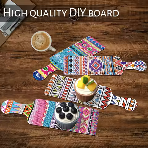 4Pack DIY bohemia Diamond Art Painting Mini Boards with Handle kits,Diamond Art Kitchen Bread fruit 