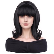 MAGQOO Black Wig Women Short Black Wig with Bangs Retro Bouffant Beehive Wigs 60s 70s 80s Costume Co