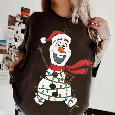 Disney Frozen Olaf Santa Claus Lantern T-shirt Four Seasons New Style Unisex Casual T-shirt