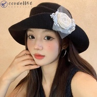 CORDELL Hepburn Style Topper Hat, Floral Lace Black Knitted Hat, Retro French Style Woolen Flat-top 