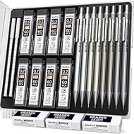 Nicpro 8PCS 0.5mm & 0.7mm Metal Mechanical Pencils Set, Lead Drafting Pencil for Artist Writing, Ske