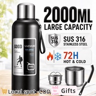 【READY STOCK COD】2L 2000ml 316 Stainless Steel Vacuum Flask Hot Cold Water Bottle 24H Insulation