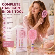Multi Function Bounce Curl Volumizing Hair Brush With Hair Tie Storage Cleaning Claw Hollow R3C2