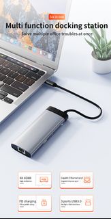 ALOK 6 in 1 USB-C PD Type C Hub PD 100W快充擴展器RJ45 USB C HUB -灰色