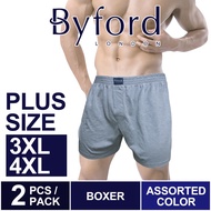 boxer lelaki (2 Pcs) Byford Plus Size Men Boxer 100% Cotton Men Underwear Assorted Colours - BUD5098