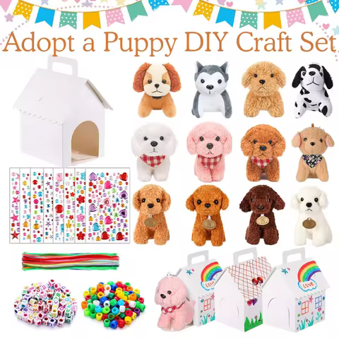 12-36Sets DIY Adopt A Puppy Party Favors Make Your Own Stuffed Animal Adopt Me Toys Bead Pets Kit wi