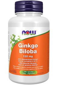 NOW Supplements, Ginkgo Biloba 120 mg, Double Strength, Non-GMO Project Verified, 100 Veg Capsules