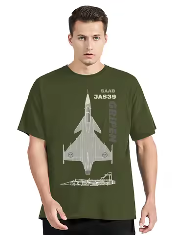 Attack Aircraft Themed Saab JAS 39 Gripen Fighter T-shirt Cotton Men Clothing O-neck Tops Tshirt Fas