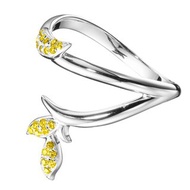 密釘鑲黃鑽石14k白金結婚戒指 另類植物訂婚戒指 非傳統樹枝戒指