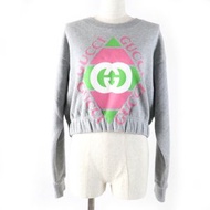 全新未使用 GUCCI 2023SS 717404 100% 純棉雙 G 印花長袖衛衣，灰色，S 碼，義大利製造，正品女款